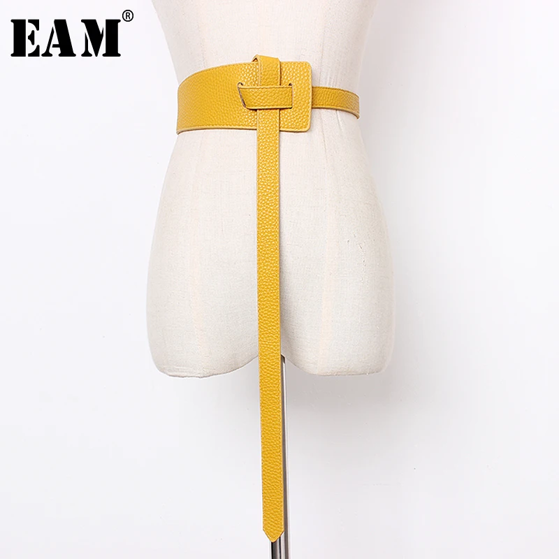 

[EAM] 2019 New Spring Summer Pu Leather Black 5 Colors Bucle Stitch Personality Long Wide Belt Women Fashion All-match JS633