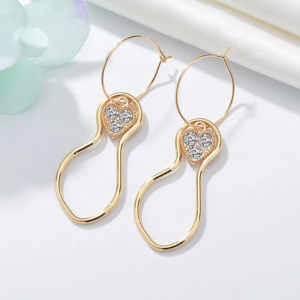 

Women Gold Color Irregular Design With Rhinestone Drop Earrings With Fish Tail Female Trendy Handmade Earrings Hoops