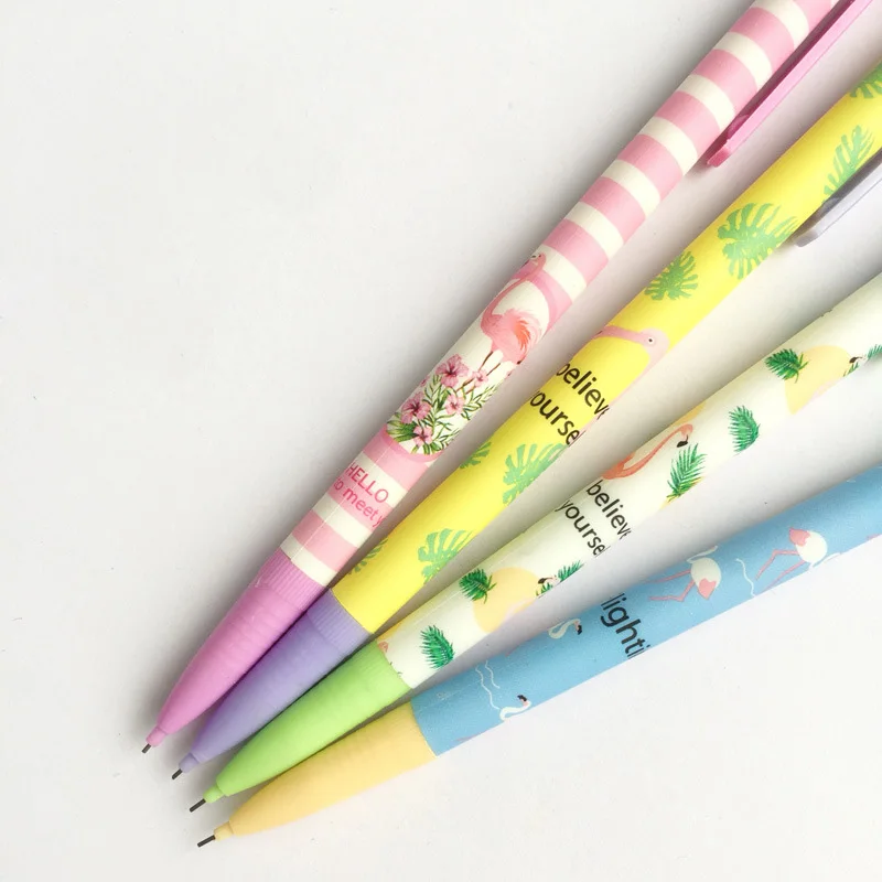 

0.5mm Pink Flamingo Mechanical Pencil Cute Green Plants Automatic Pens For Writing Girls Gifts Korean Stationery School Supplies