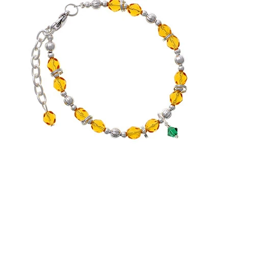 May - Green 6mm Crystal Bicone Yellow Beaded Bracelet |