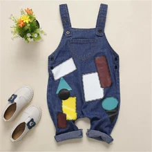 Модная одежда для маленьких мальчиков и девочек, джинсовый комбинезон, джинсовые комбинезоны, джинсовый комбинезон, лоскутные штаны для маленьких мальчиков и девочек