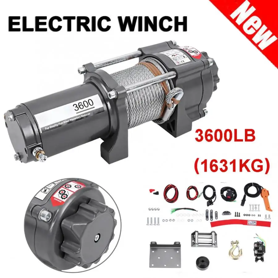 الخارج الكهربائية 3600LB سيارة ونش سلك الانتعاش ونش سحب كابلات سحب كيت 12 V ATV محرك المغناطيس الدائم ونش مقطورة شاحنة