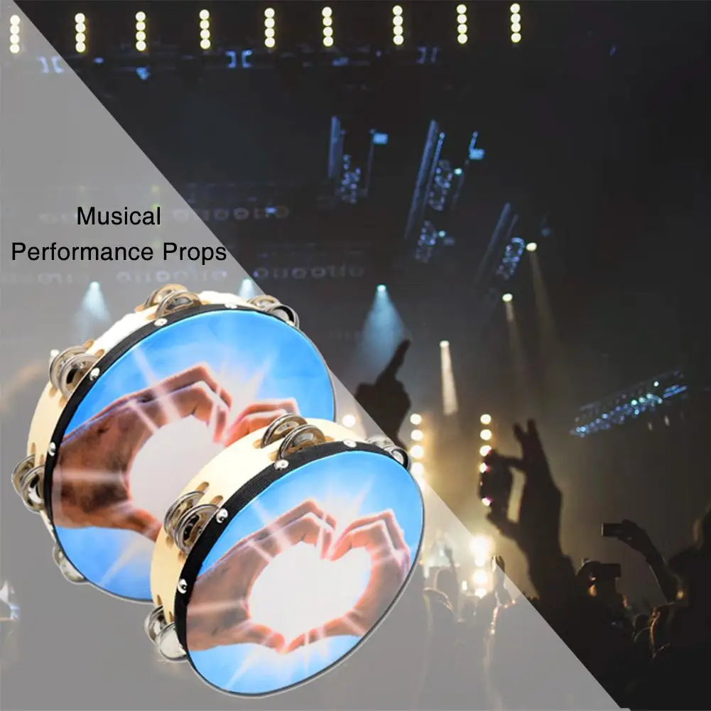 Wooden Handheld Double-row Tambourine Frame Drum For Church Party Dance Prop Adults Kids Percussion Orff Musical Instrument