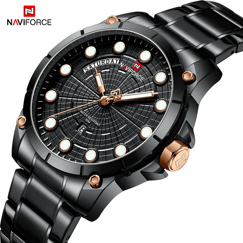 

NAVIFORCE Men's Fashion Sports Watches Genuine Stainless Steel Quartz Wrist Watch For Men Waterproof Military Relogio Masculino