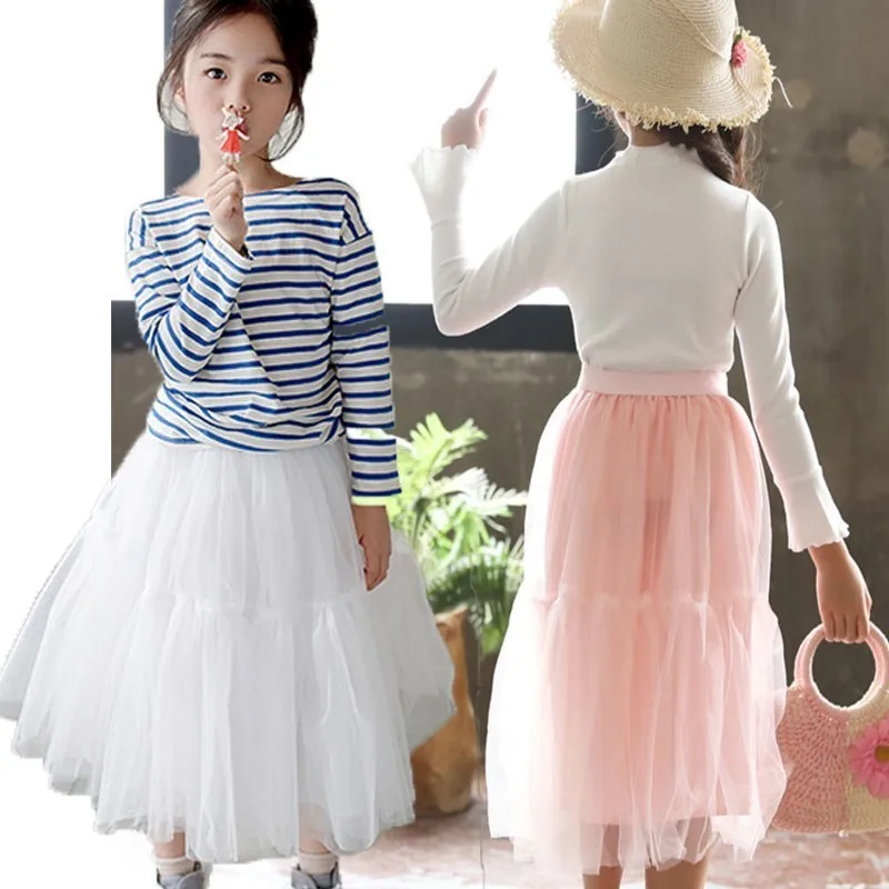 

Tulle Baby Skirt Kids Girl 2019 Ball Gown White Pink Long Skirt For Girl Kids Summer Spring Autumn School Teen Children Clothing