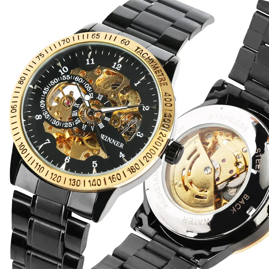 

Black Stainless Steel Mechanical Watches Men Self Wind Automatic Clock Skeleton Casual Wrist Watch Man 2019 New Arrival