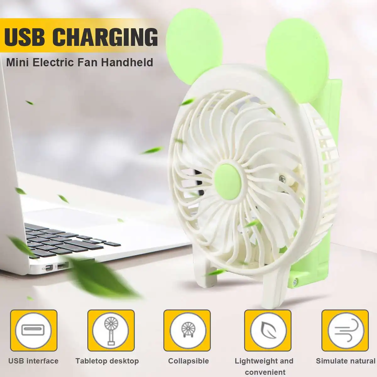 

5V 2.5W USB Rechargerable Cooling Fan Mini Electric Handheld Fan Portable Foldable Silent Outdoor Camping Student Office Green