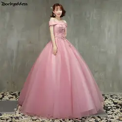 Дешевые кружевные бальные платья бальное платье с открытыми плечами сладкое 16 дебютантные платья для 15 лет розовое длинное платье для