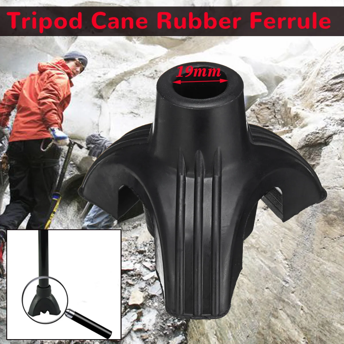 19mm Walking Stick Cane Crutch Tripod Pad Rubber Tip Self Standing Non