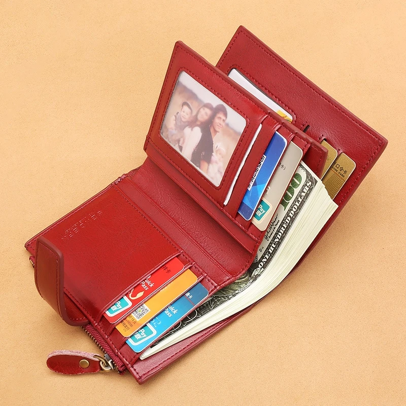 

Leather Ladies Wallet Female Short Student Korean Version Multi-Function Coin Purse Driving License Wallet Female Tid