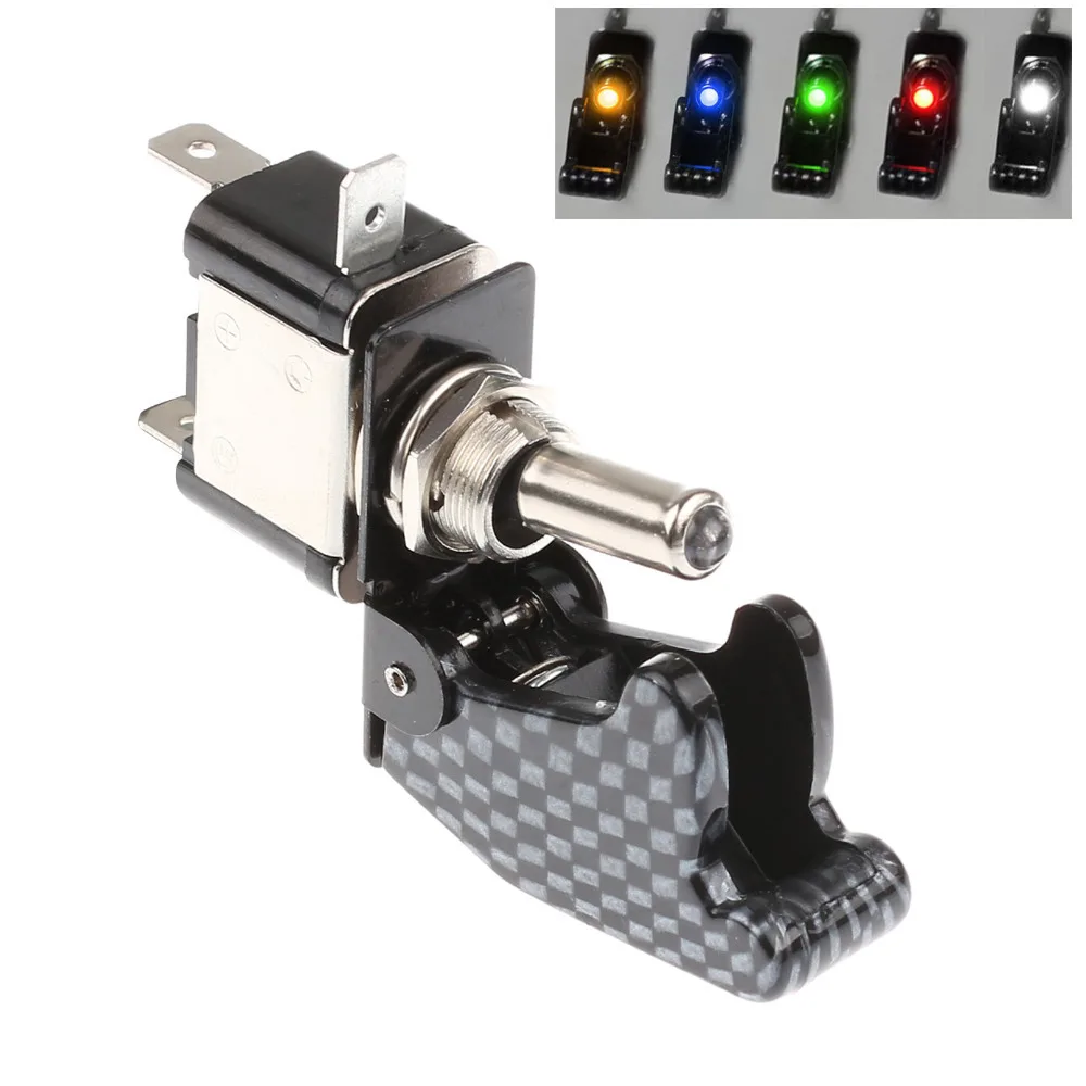 5 Pcs Car LED Switch Auto Cover Toggle 12V 20A Control On/Off Carbon