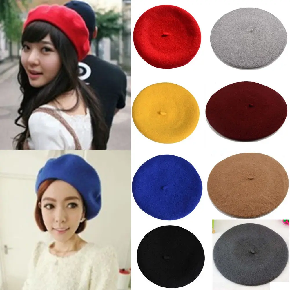 

French Vintage Unisex Women Girl Wool Warm Plain Beret Beanie Hat Cap 11 Colors