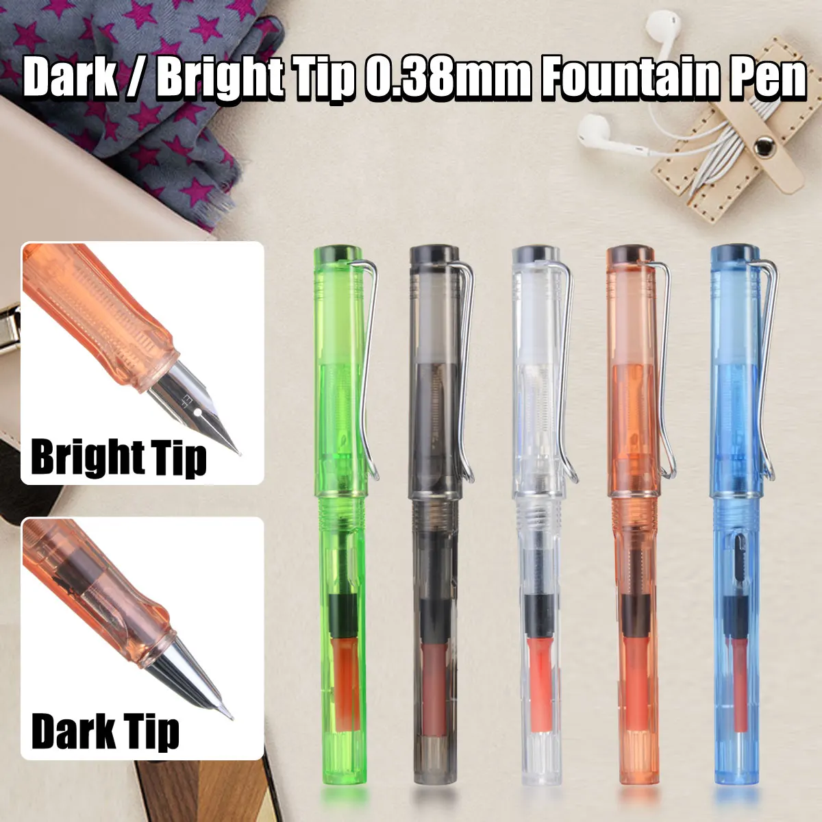 

5Pcs/Set Dark/Bright Tip Fountain Pen Extra Fine 0.38mm Nib Writing Office Gift