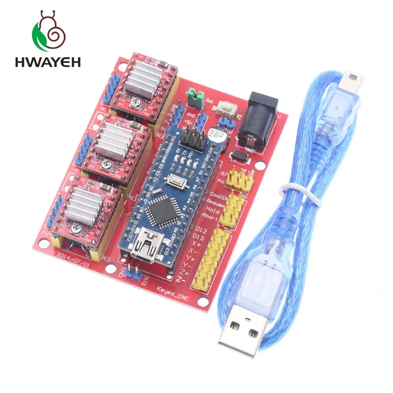 Buy CNC shield V4 engraving machine 3D Printer+ 3pcs A4988 driver expansion board For Arduino NANO V3. 0 with USB cable NANO 3.0