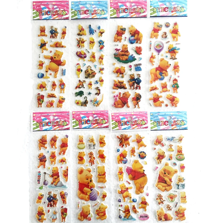 

6pcs)3D Mixed Cartoon Pattern Stickers For Winnie Poohs Baby Bear Bubble Reward Stickers Anime Decorate Stickers Kids Gift
