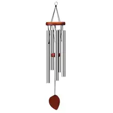 WINOMO Wind Chime Silver Metal Tubes Beech Wood Church Bells Hanging Decor(Wine Red
