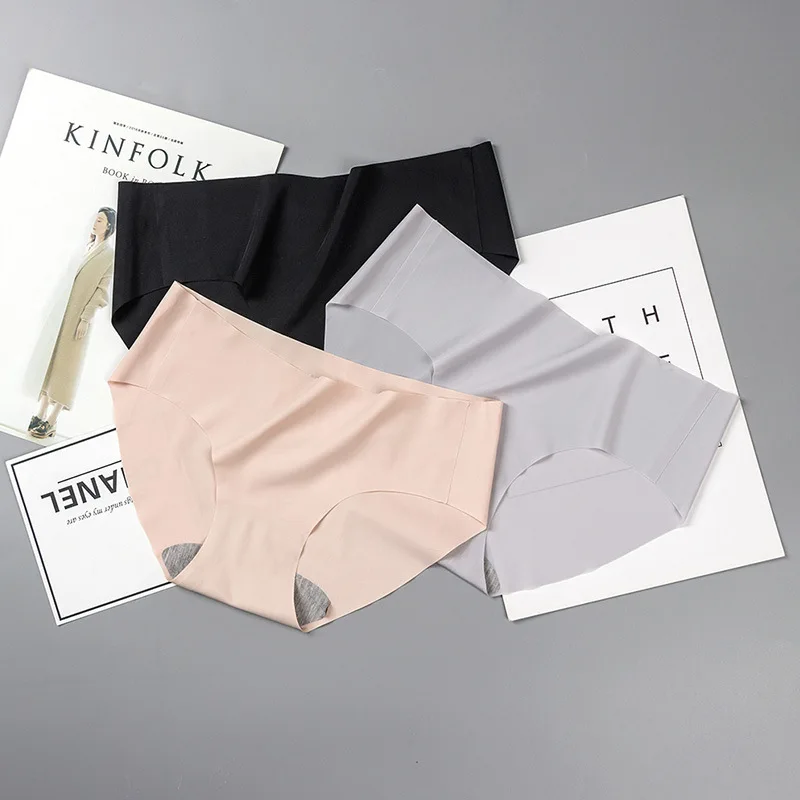 

3Pcs/lot Woman Underpants Seamless Glue Sexy Mid Waist Nothing Trace Briefs Underwear Women Panties lot slip femme coton