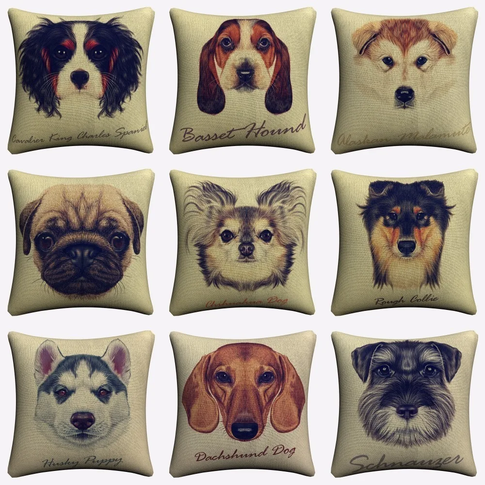 Pug Dog Silhouette Painting Decorative Cotton Linen Cushion Cover