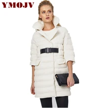 YMOJNV сетчатый дизайн, высокое качество,, зимнее модное женское пальто, Женское пальто с коротким рукавом, с поясом, 90%, белый утиный пух, парки
