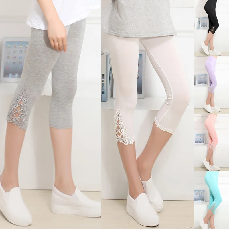 

2019 New Ladies Leggings Summer Fashion Slim Sexy Lace Skinny Stretch Solid Color Women's Leggings Pants
