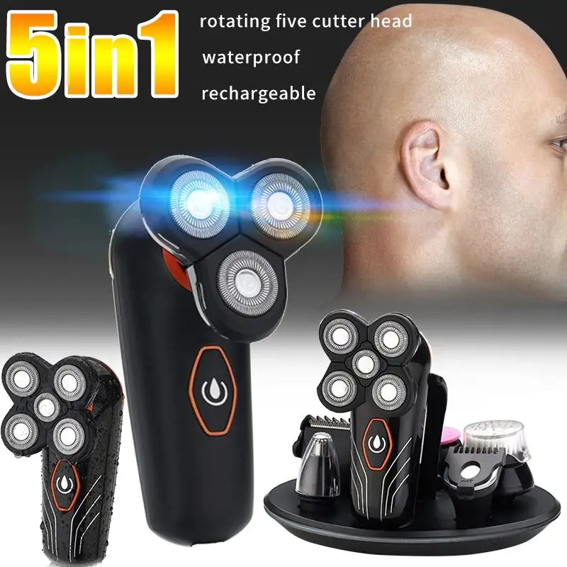 

Electric Razor Beard Trimmer Shaver for Men Waterproof Rotary Shaving Machine 4D Bald Head Hair Clipper 2 In 1 5 Blades