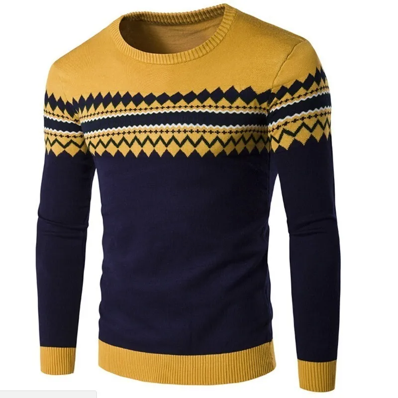Zollrfea Men Casual Full Sweater Men Fashion New O-Neck Patchwork Quality Knitted Male Sweaters Plus Size 2XL AD00163