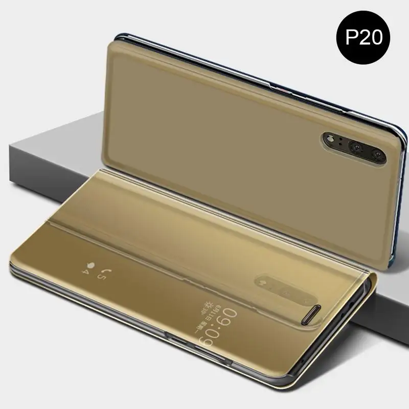 

Innovative Protective Case Flip Leather Cover Plating Mirror Curved Stand Anti Collision Smart Phone Back Protector For Huawei