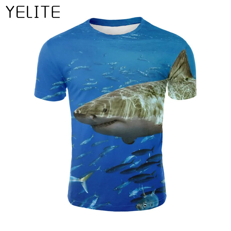 

YELITE shark tshirt Mens Cool Tops sea world Fish 3D Printed streetwear Man Tee Shirts T shirt Male Short Sleeve Funny Homme