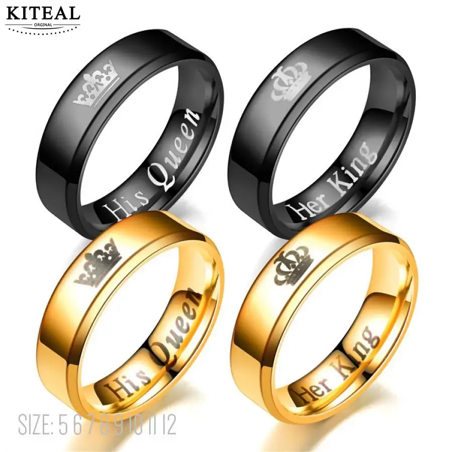 cheap New arrival party ring her King His Queen Couple ring Stainless Steel simple Crown Charm ring sets For Women Men