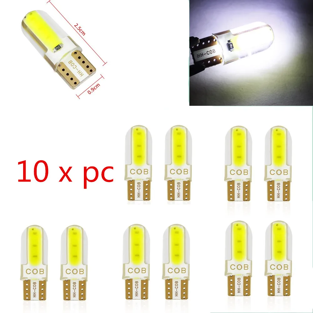 10 шт. силикагель светодиодный COB W5W T10 194 8SMD клинообразный Клиренс светильник авто для Чтения номерного знака автомобиля двери багажника автомобиля лампа