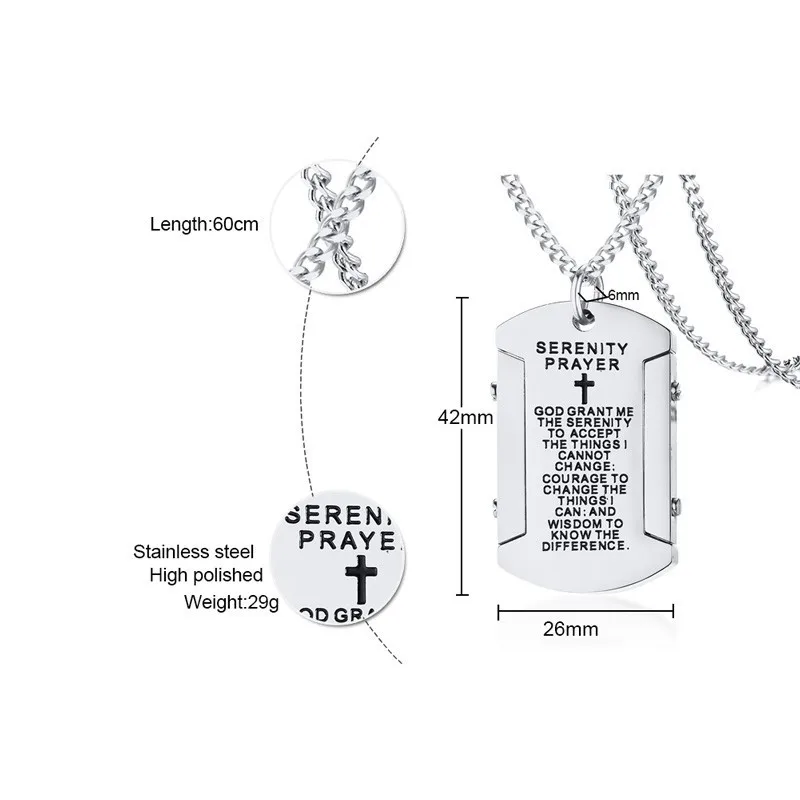 Vnox мужское ожерелье с подвеской в виде собачьей бирки из нержавеющей стали "Дай бог мне Серенити", религиозное мужское ювелирное изделие