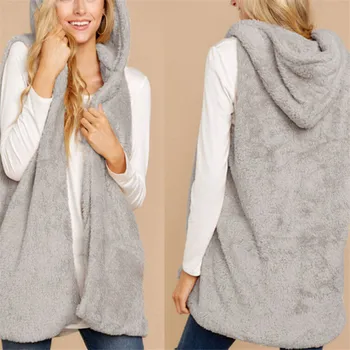 

Women Faux Fur Waistcoat Sleeveless Hooded Jacket Coat Outwear 2019 Autumn Winter Ladies Baggy Cardigan Vest Warm Coat Hot Sale