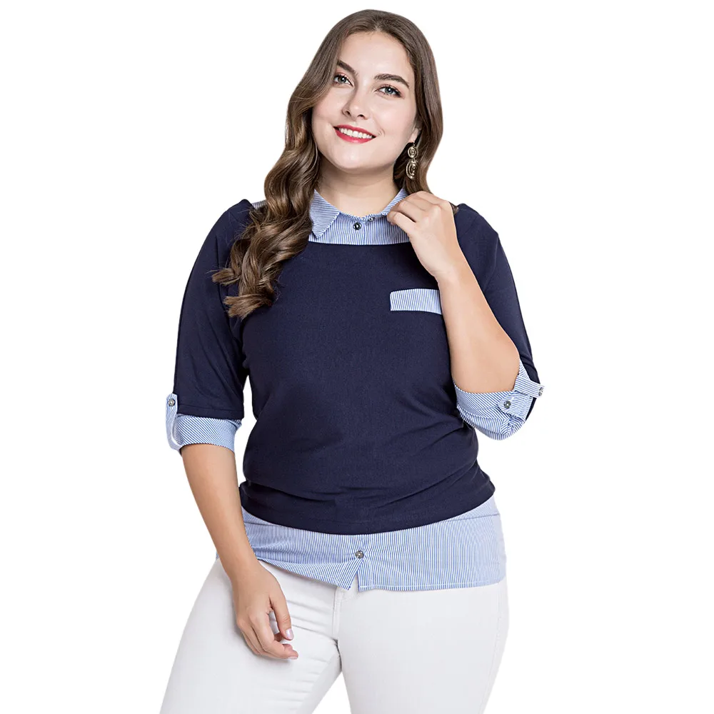 Plus Size Women Blouse Office Career Tee Shirt Femme Top Fashion Casual