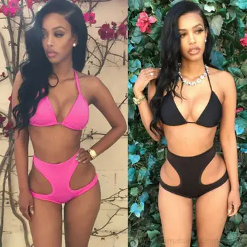 

Sexy Women 2Pcs Swimming Clothes Set High Waist Push-up Padded Bra Bandage Bandage Halter Hollow Swimwear Bathing Beachwear S-XL