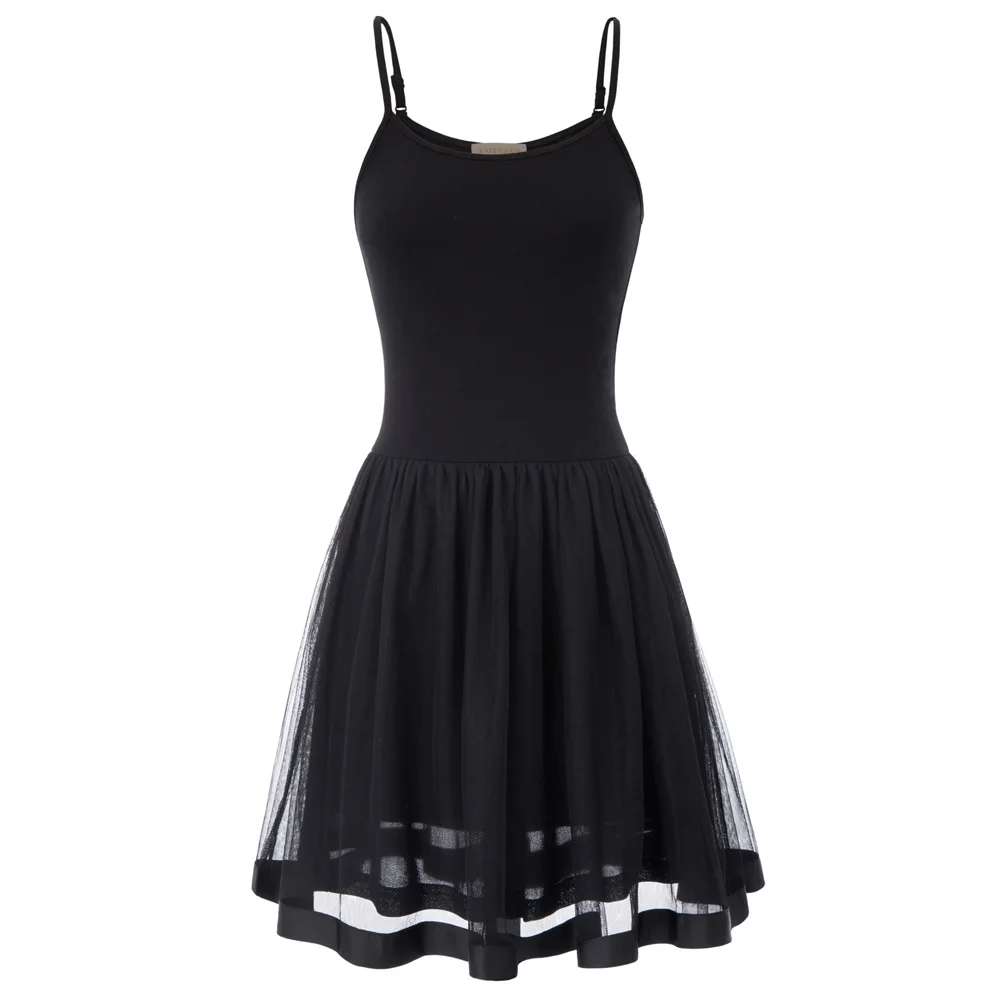 

Sexy Womens Comfy Spaghetti Strap Cotton Tulle Netting Mini Cami Dress S~2XL