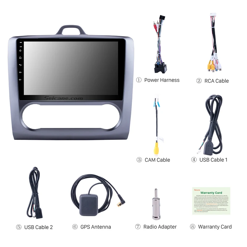 Seicane 2 DIN de 9 pulgadas Android 8,1 navegación GPS pantalla táctil Quad-core Radio del coche para 2004 de 2005, 2006- ford Focus 2011 Exi en