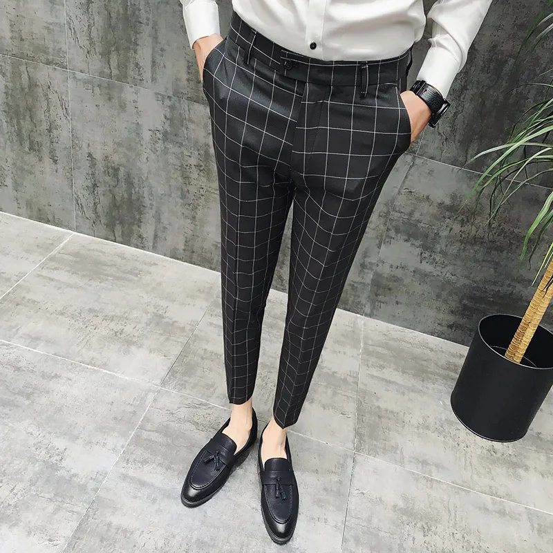 Estilo Britanico Traje Pantalon Hombre 2019 Nuevo A Cuadros Traje
