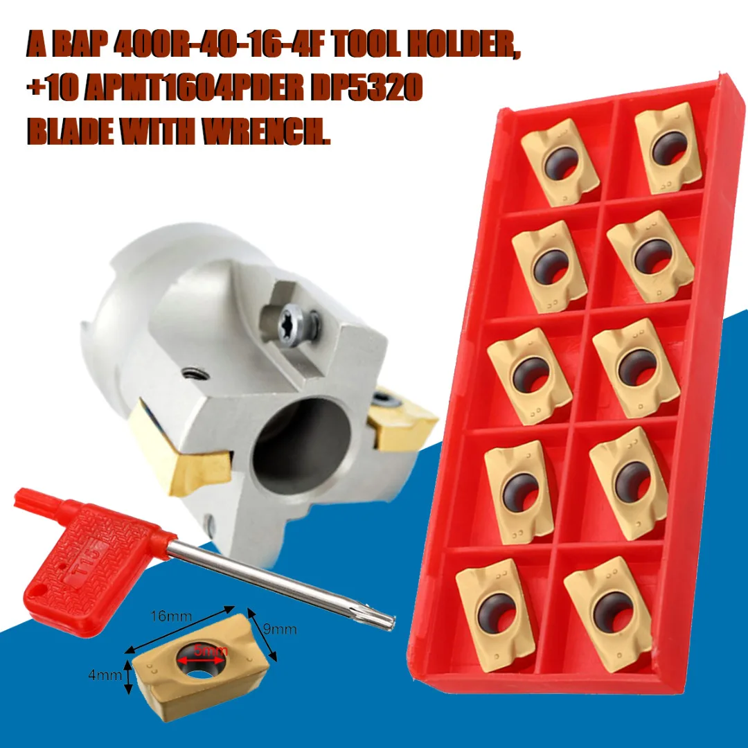 

BAP 400R-40-16-4F Indexable Milling Cutter CNC Lathe Turning Tool Holder + 10pcs APMT1604PDER Insert with Wrench for Processing