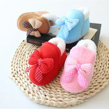 

Winter Sweet Newborn Baby Girls Princess Winter Bow First Walkers Soft Soled Infant Toddler Kids Girl Footwear Shoes