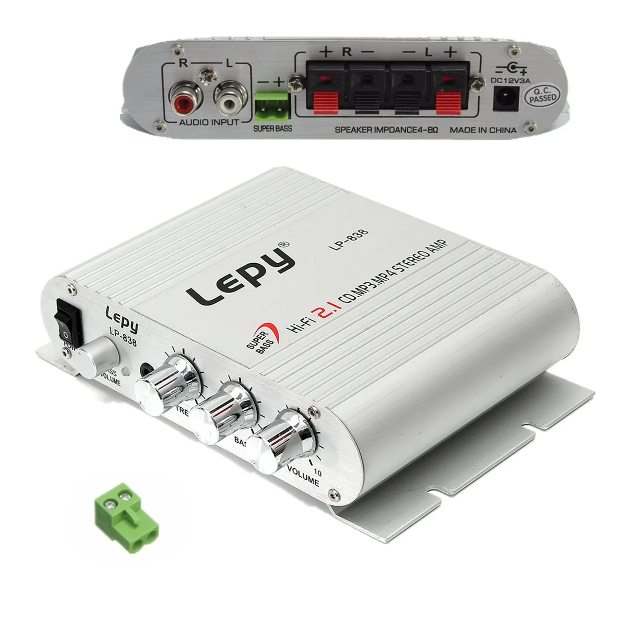 LP 838 2.1CH миниатюрный Супер бас Hi Fi автомобильный стерео усилитель бустер Радио MP3