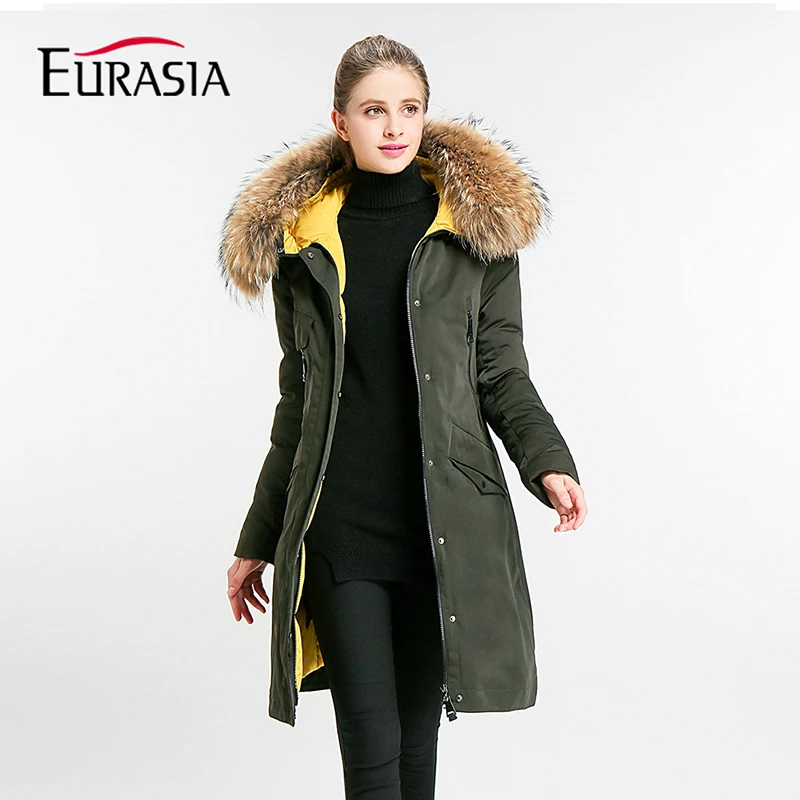 Eurasia New Full Solid 2018 Women's Mid-long Winter Jacket Stand Collar ...