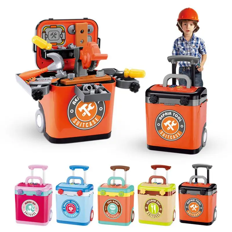 

Children Play House Trolley Toy Set Light Music BBQ Barbecue Kitchen Set Makeup Tools Doctor