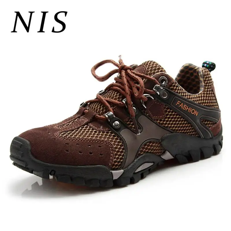 

NIS Large Size Eur39-46 Men Casual Shoes Breathable Mesh Faux Suede Patchwork Men Shoes Outdoor Sports Climbing Hiking Sneakers