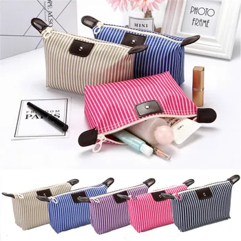 

New Fashion Women Striped Beauty Cosmetic Makeup Bag Organizer Zipper Handbag Travel Toiletry Case Pouches