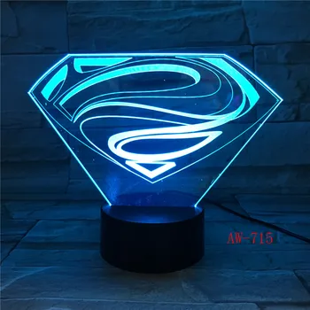 

3D LED DC Superman Logo Symbol Light Night Desk Table Lamp 7 Color Change Flashlight USB RGB Controler Toy Kids Gift AW-715