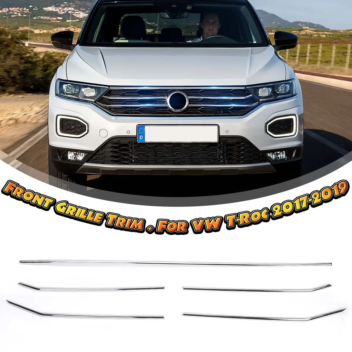 

5Pcs/Set Chromium Styling Car Front Grill Mesh Net Trim Strip Sticker Cover For VW T-Roc 2017 2018 2019