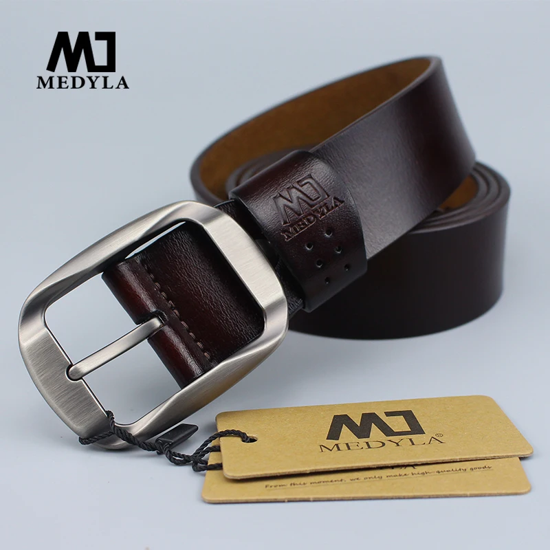 

MEDYLA Fashion Men's Belt Natural Leather No Interlayer Belt For Men Sturdy Alloy Pin Buckle Casual Business Leather Belt MD03