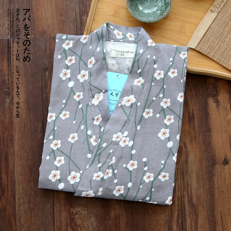 Japanese Kimono Pajamas Set Woman Pure Cotton Gauze Bathrobe Suit Flowers Short Sleeve Yukata Japanese Traditional Clothing New