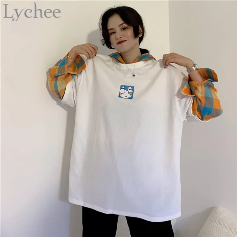 Женский свитшот с капюшоном Lychee в стиле Харадзюку Свободный длинным рукавом и