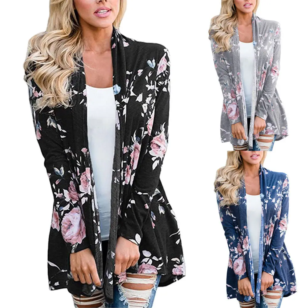 

Women Oversize Cardigan Long Sleeve Floral Thin Coat Zip Up Warm Open Stitch Cardigans Long Coats 3 Colors Plus Size